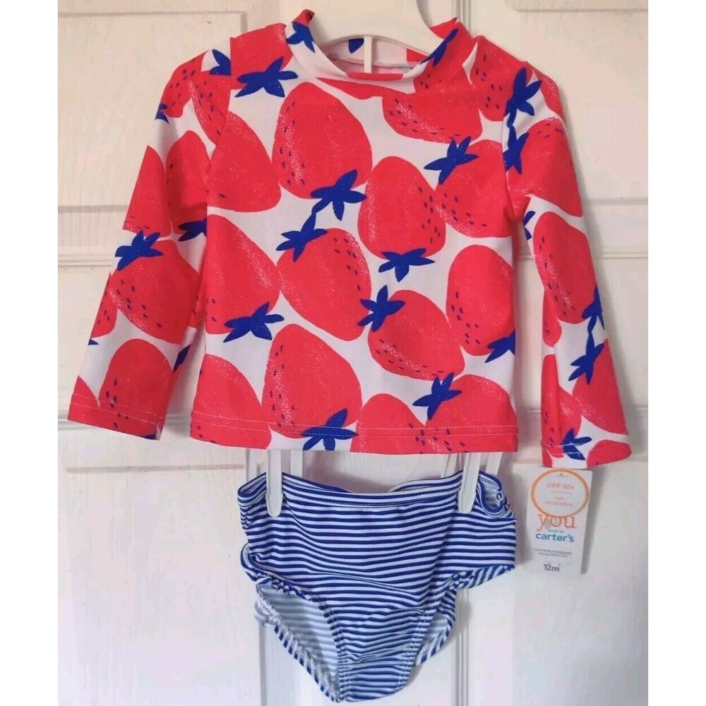 Carter's Just One You Size 12mo Strawberry Swim Suit With Shirt Swim Top Set NWT